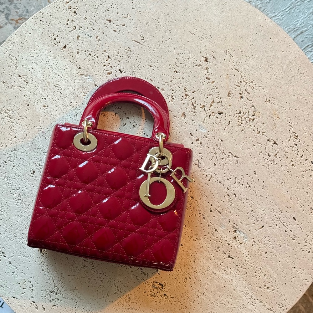 Lady Dior small red patent bag